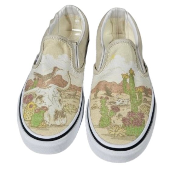 Vans Other - Vans Cream and Green Desert Sneakers with Slip-On Design Boy's size 3.5 Women 5